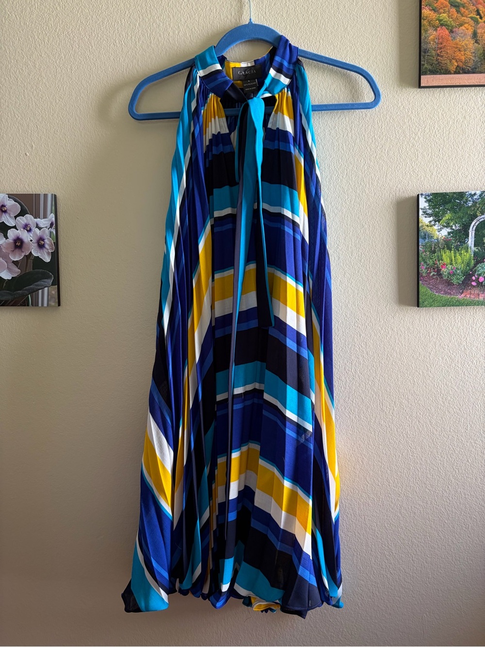 Gracia Striped Halter Maxi Dress in Blue, Yellow & Teal AMAZING DEAL